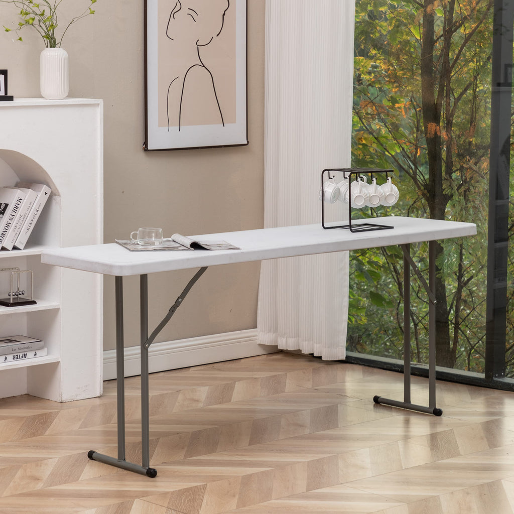 White Granite Plastic Folding Training Table Set of 2 D38948