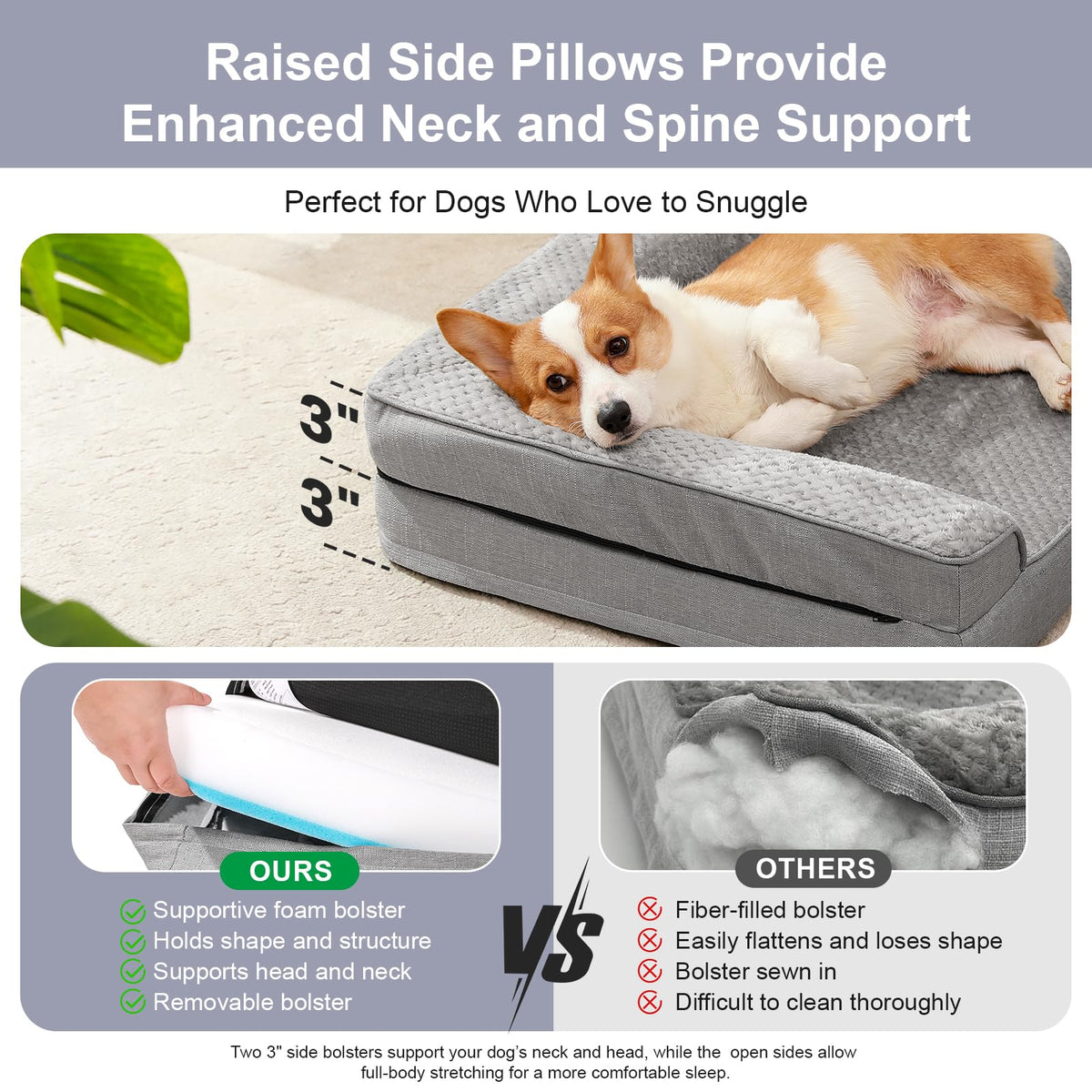 Memory Foam Orthopedic Dog Bed with Removable Waterproof Cover, 35x23 Inches, Light Grey E12621