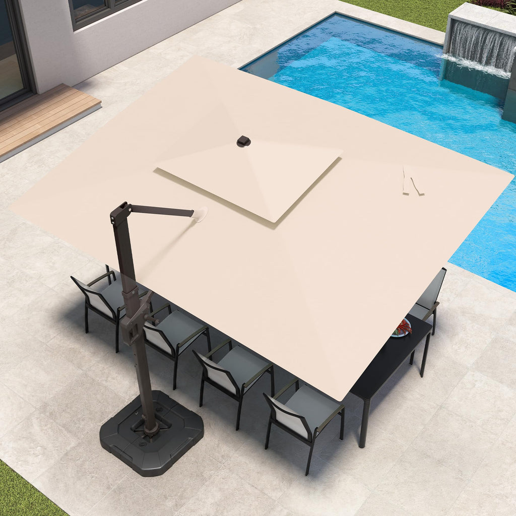 9x12 FT Patio Cantilever Umbrella with Base and LED Lights Q9279
