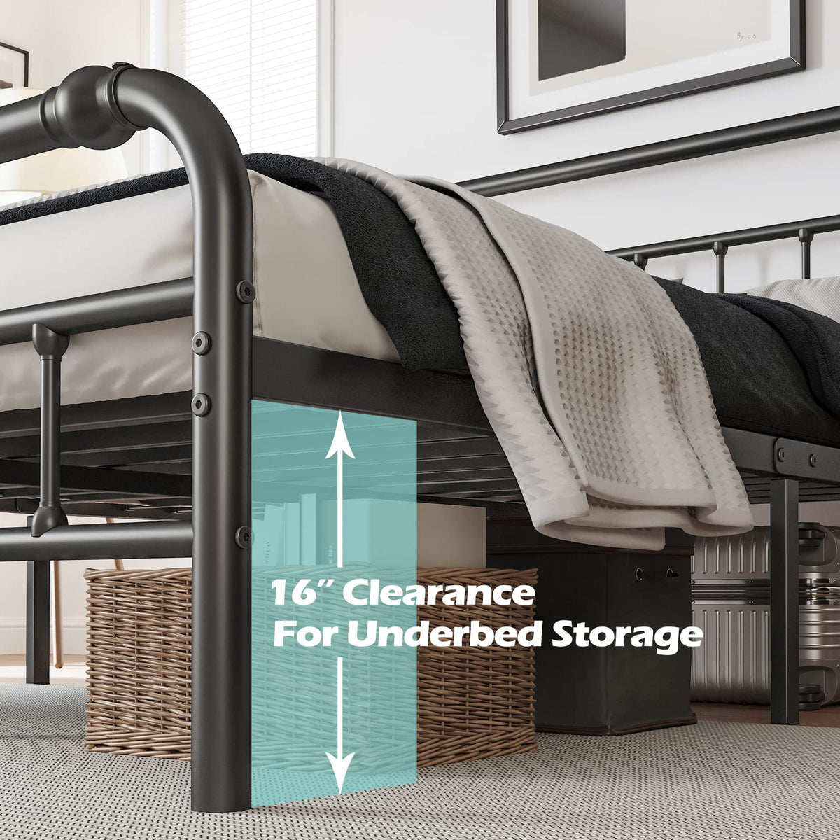 Full Size Metal Bed Frame with Iron Headboard O27015