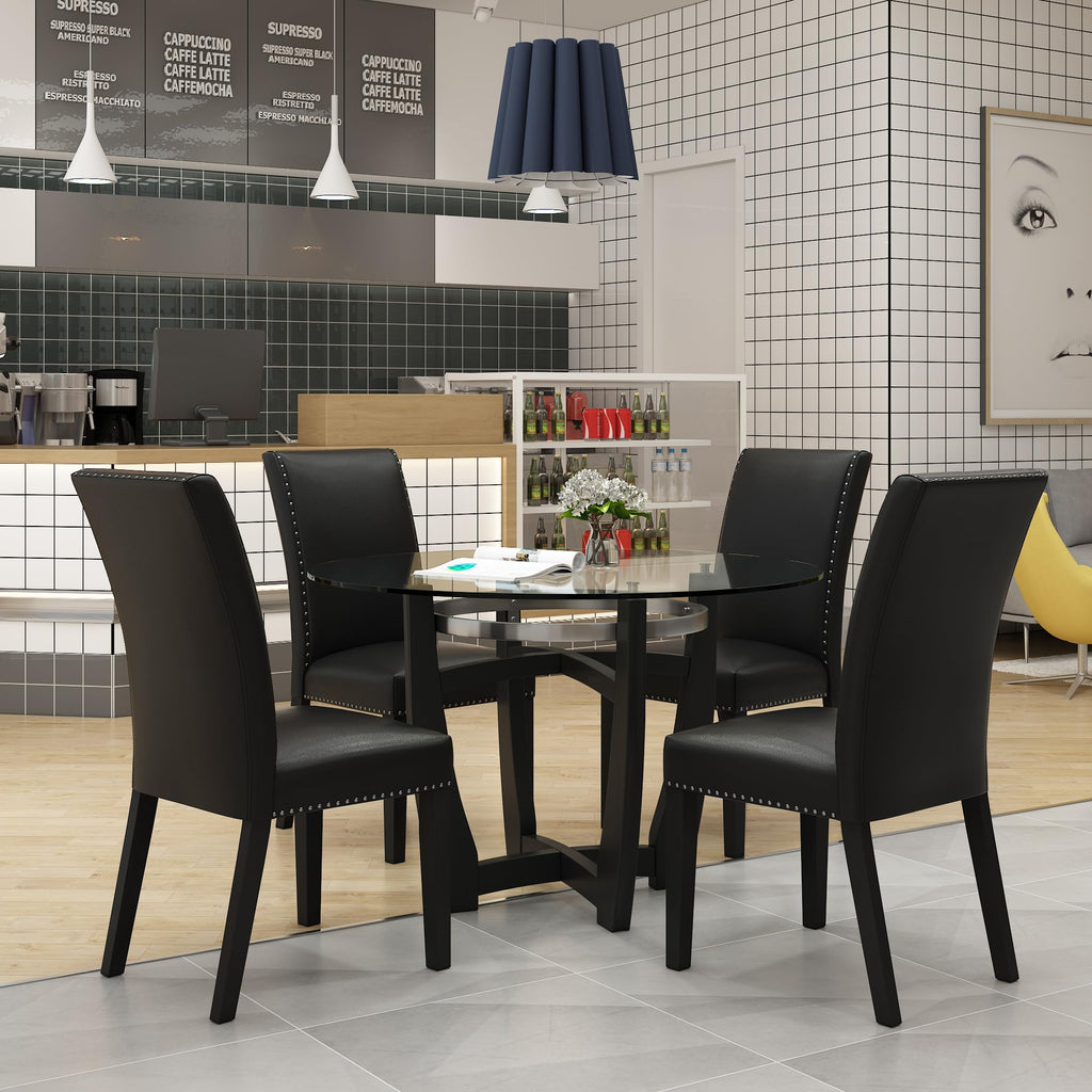 48" Glass Dining Table Set with 4 PU Leather Chairs V839147