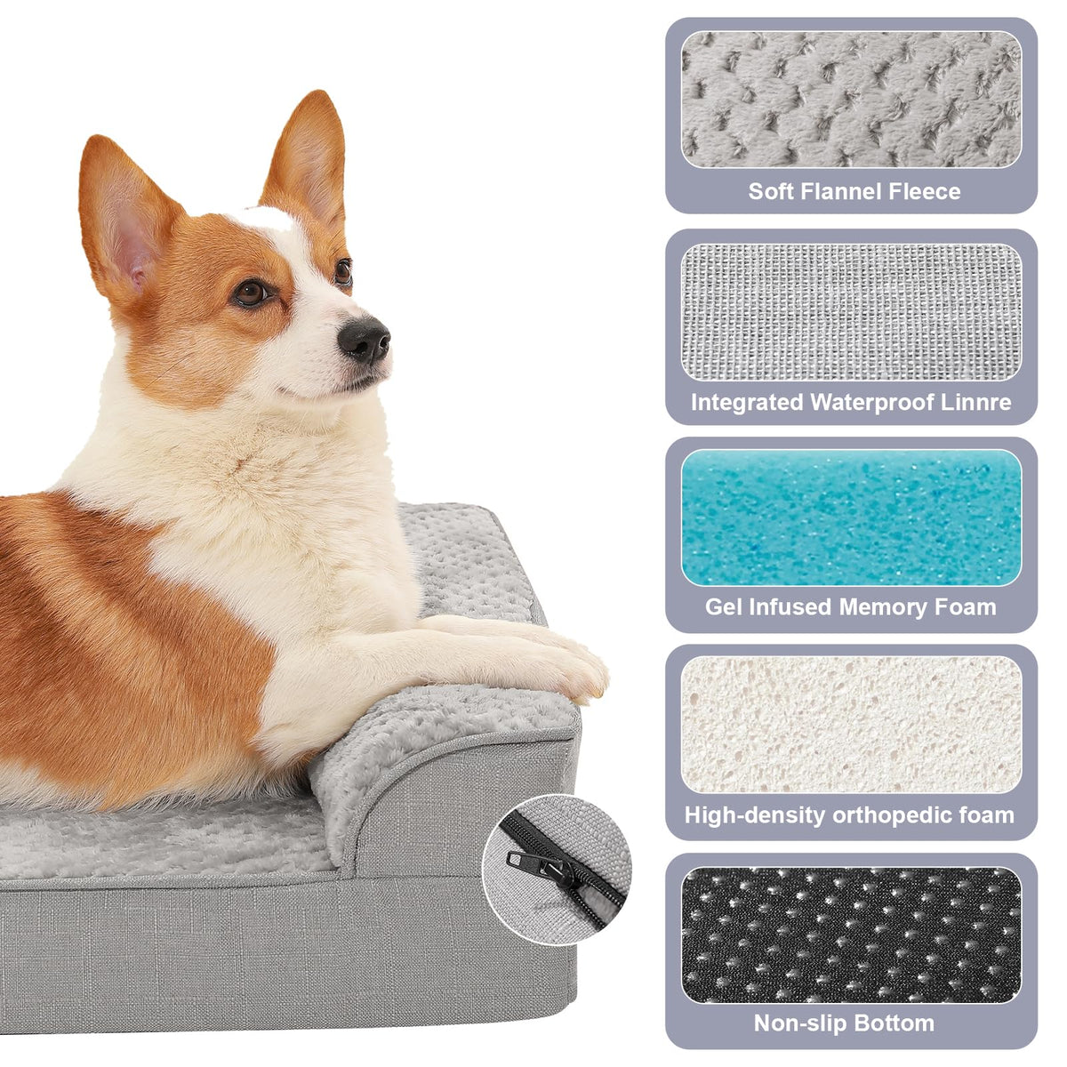Memory Foam Orthopedic Dog Bed with Removable Waterproof Cover, 35x23 Inches, Light Grey E12621