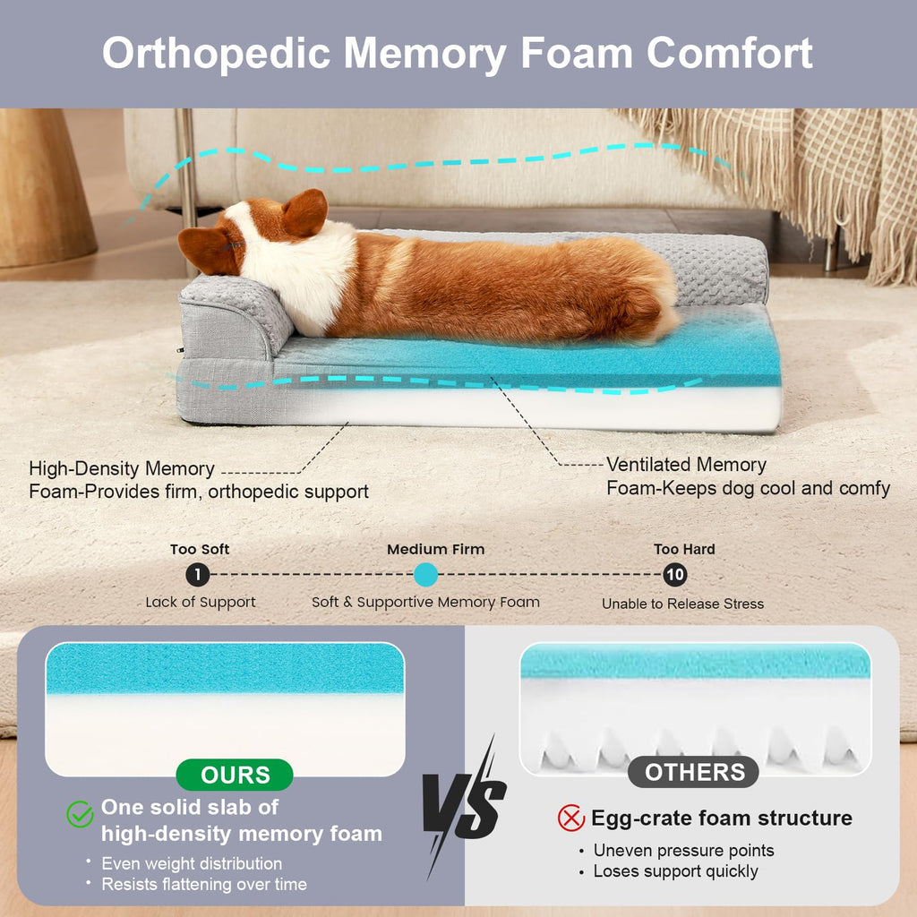 Memory Foam Orthopedic Dog Bed with Removable Waterproof Cover, 35x23 Inches, Light Grey E12621