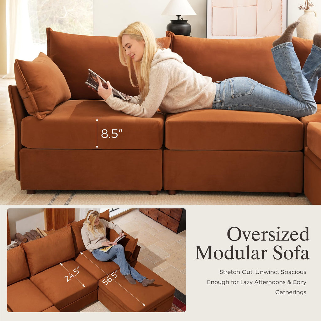 102.6" L Shaped 4 Seater Velvet Sectional Sofa with Storage Ottoman M32747