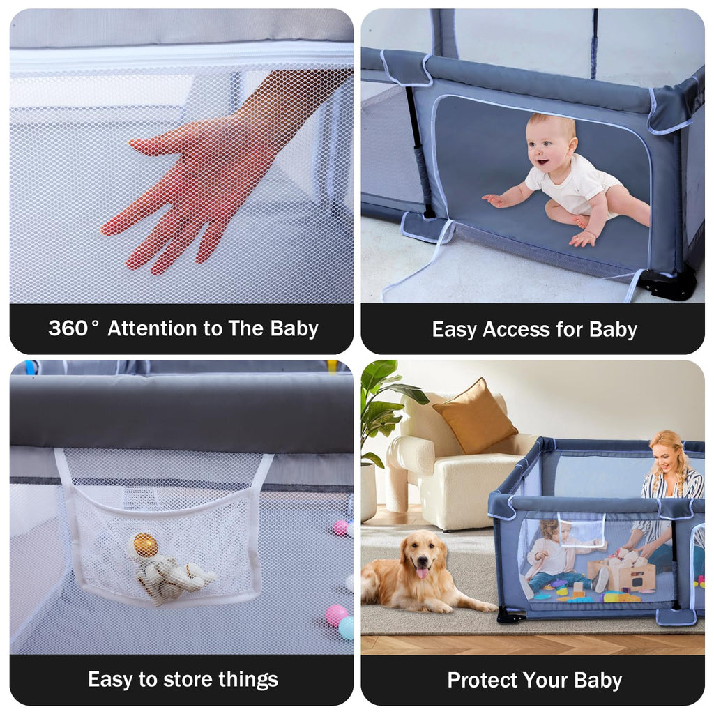 Foldable Baby Playpen with Mat and Storage Bags U7170