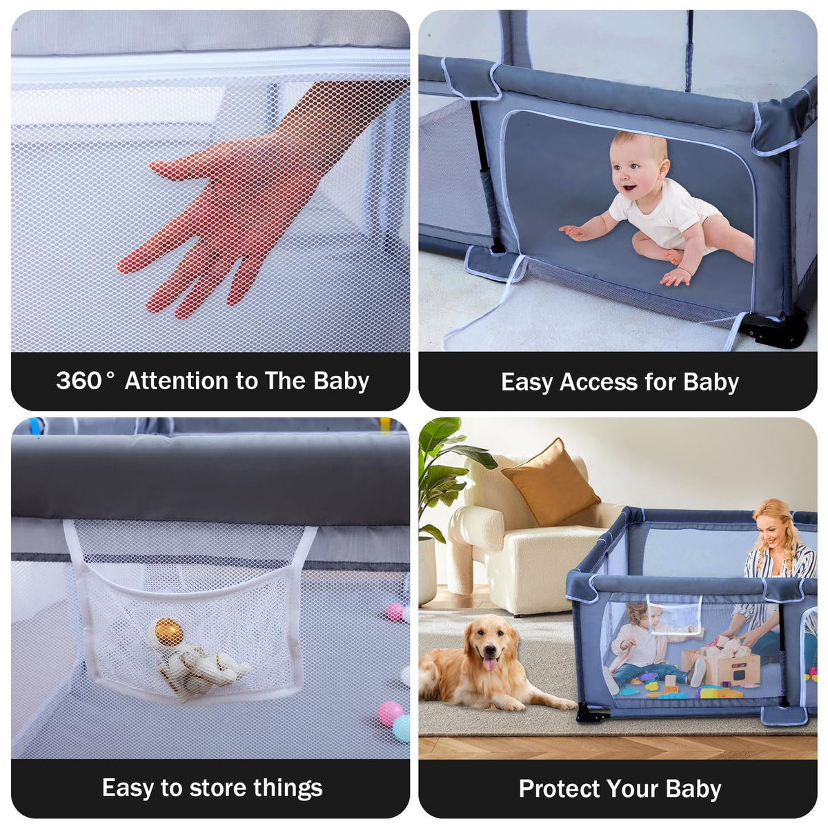 Foldable Baby Playpen with Mat and Storage Bags U7170