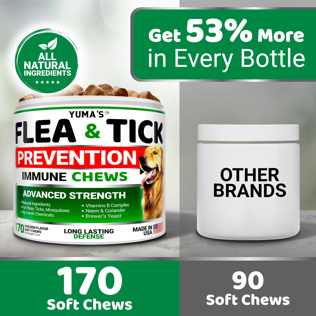 Natural Oral Flea and Tick Prevention for Dogs, 170 Chews P781195
