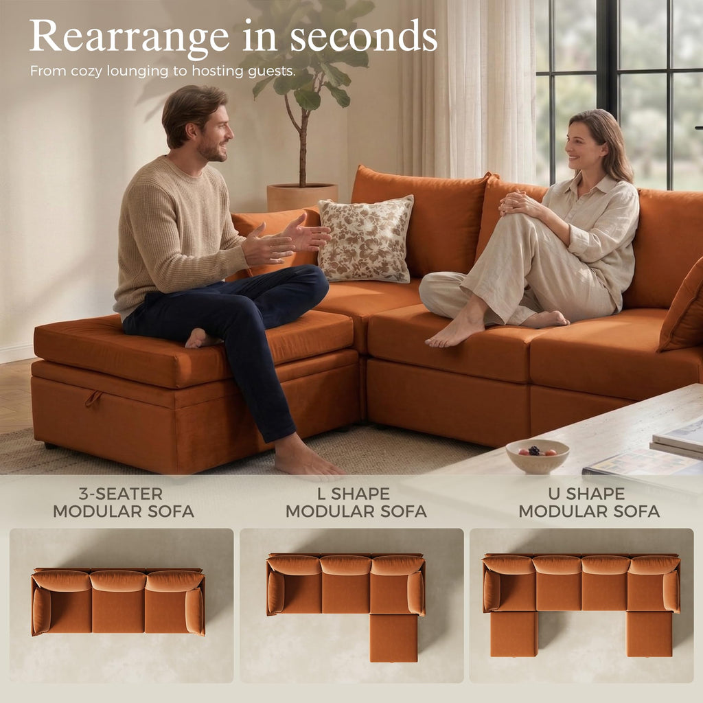 102.6" L Shaped 4 Seater Velvet Sectional Sofa with Storage Ottoman M32747