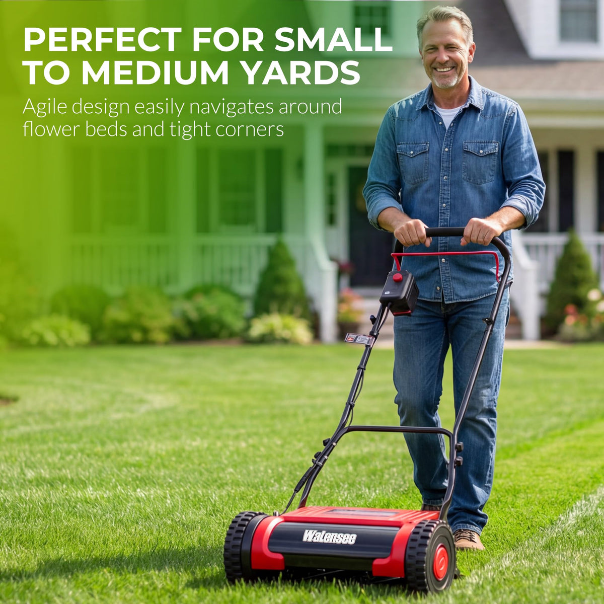 16-Inch Cordless Electric Reel Lawn Mower with 2 Batteries Y84267