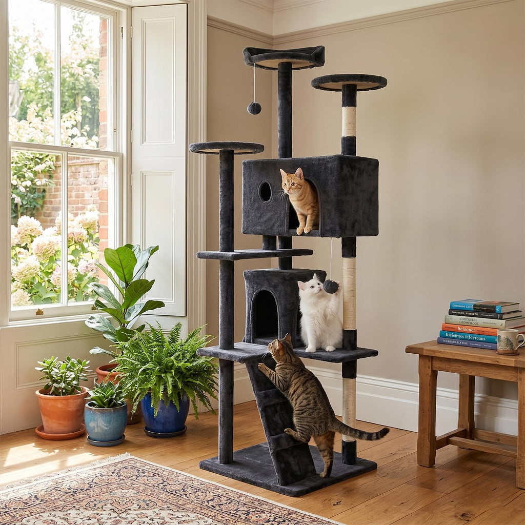 70" Dark Gray Cat Tree Tower E754