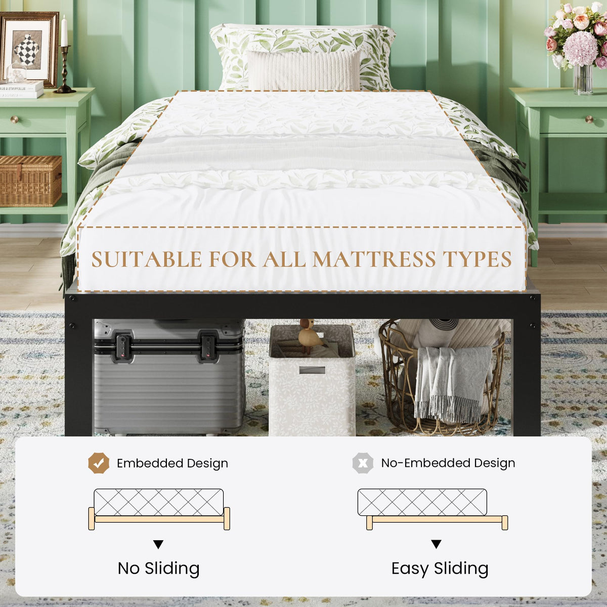 14 Inch Heavy Duty Twin Metal Bed Frame Q879694
