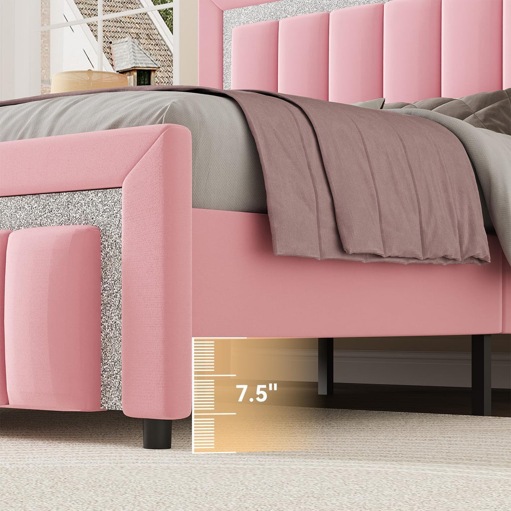 Twin Bed Frames with Upholstered Headboard, Pink S508962