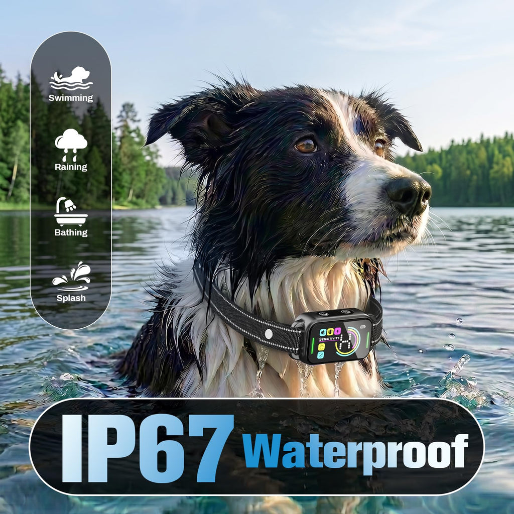 Smart AI Bark Collar with Beep Vibration IP67 Waterproof Jet Black T250