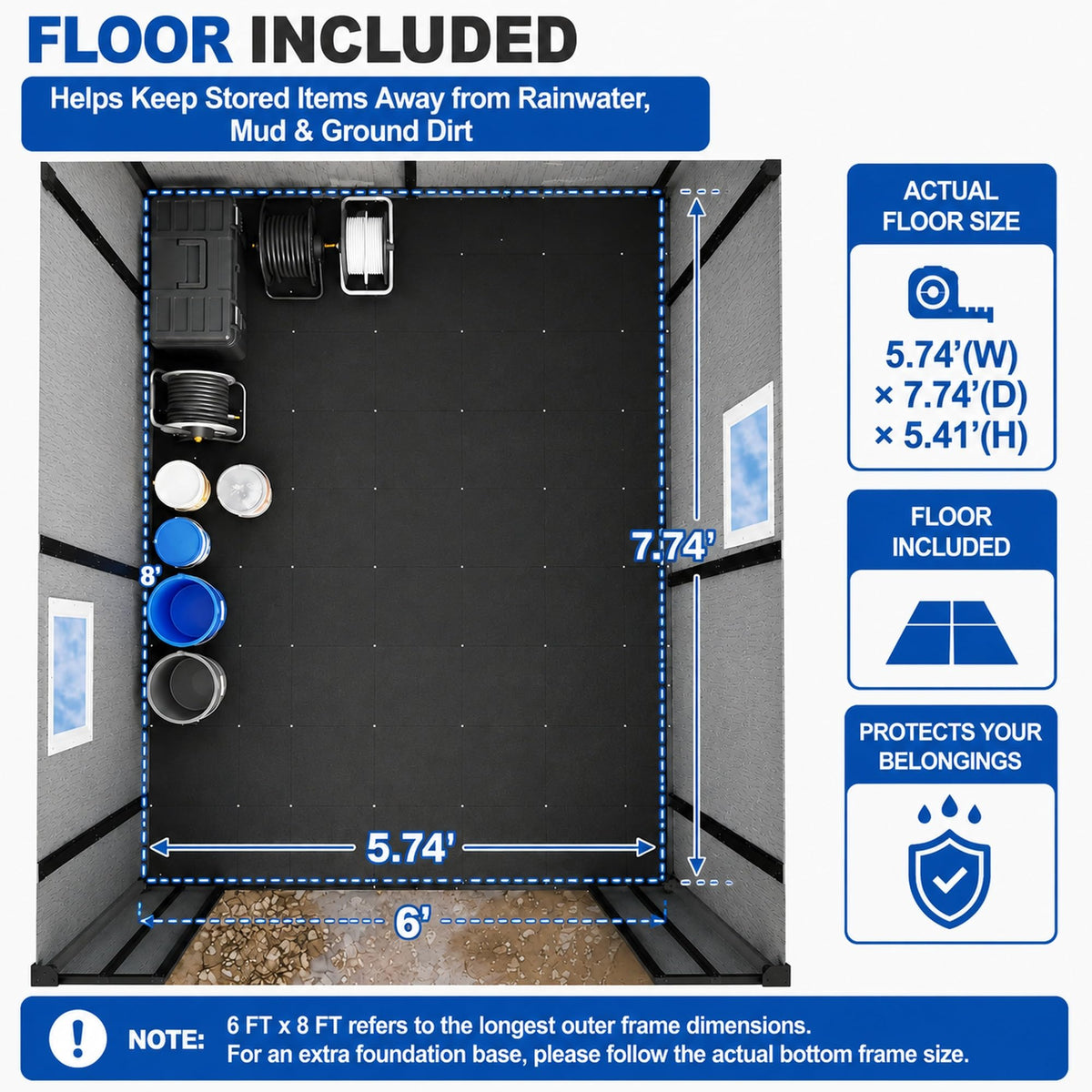 6x8 FT Resin Storage Shed with Floor R688084