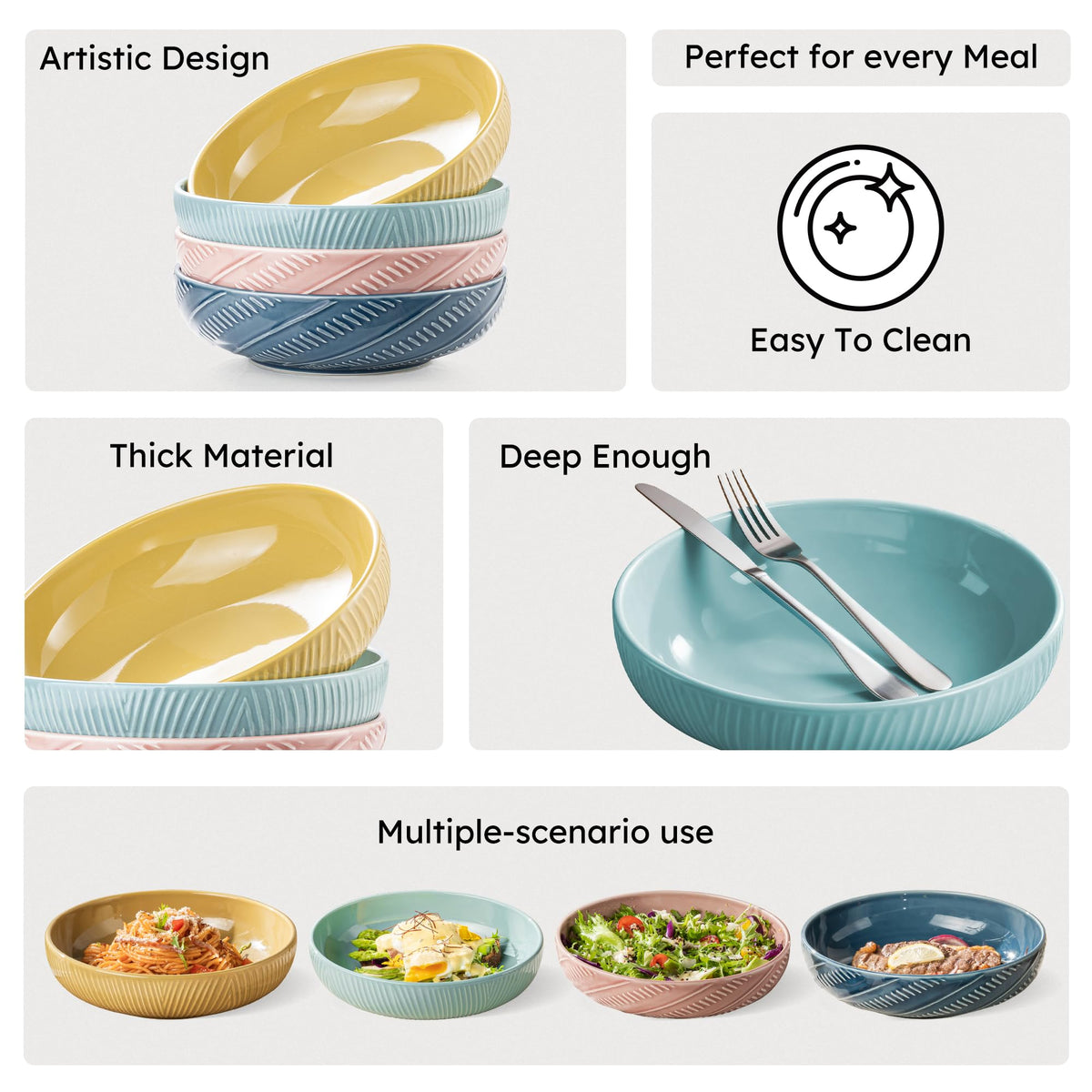 8.5Inch 36OZ Ceramic Pasta Bowls Set of 4 X13513