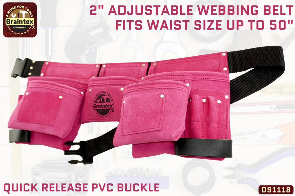 Pink 8 Pocket Suede Leather Tool Belt L4228