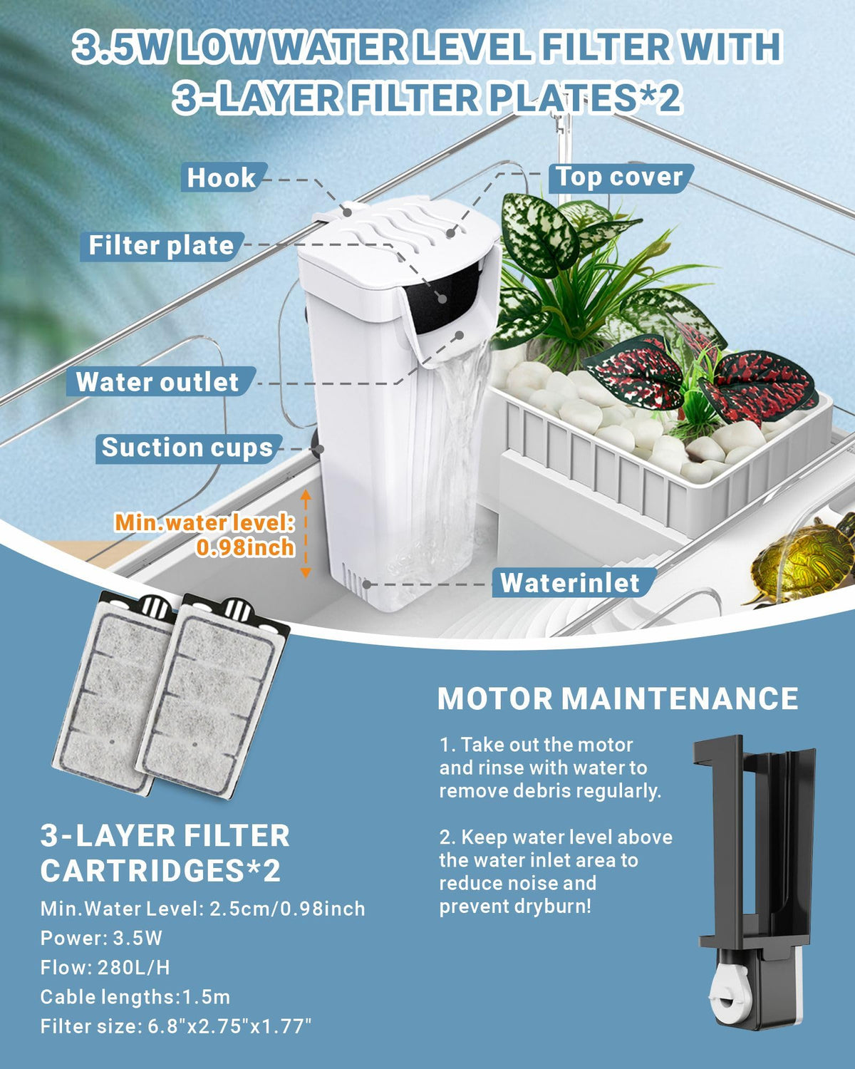 Small Turtle Tank Kit with Adjustable Lamp and Filter P82776