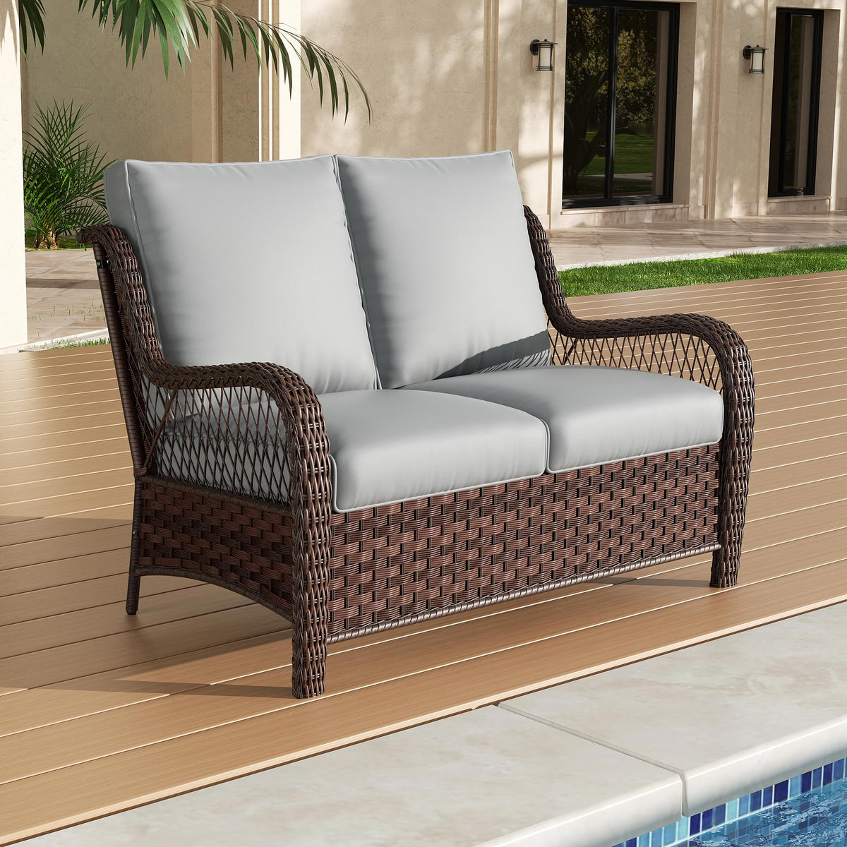 Outdoor Wicker 2 Seater Sofa with Cushion I1204