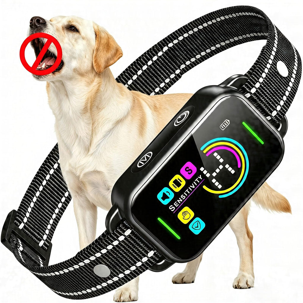 Smart AI Bark Collar with Beep Vibration IP67 Waterproof Jet Black T250
