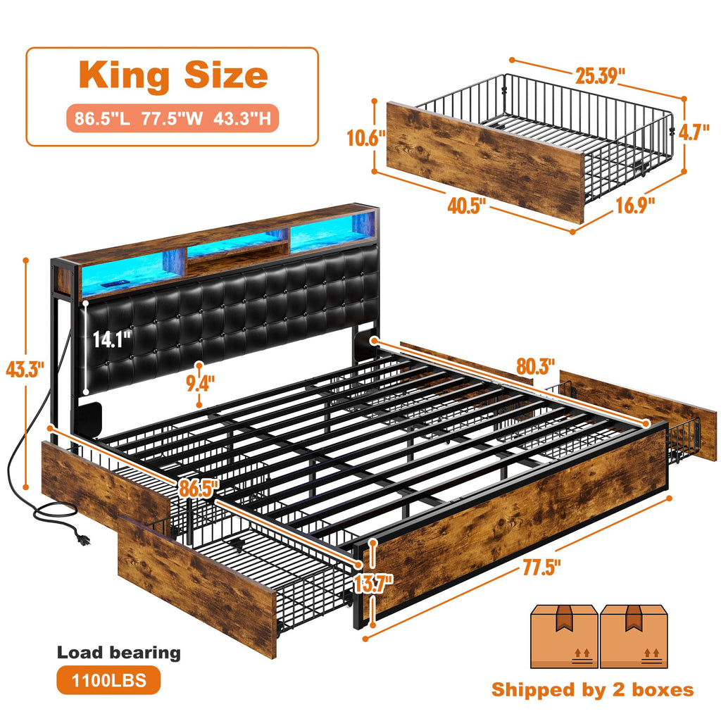 King Bed Frame with 4 Drawers C5170