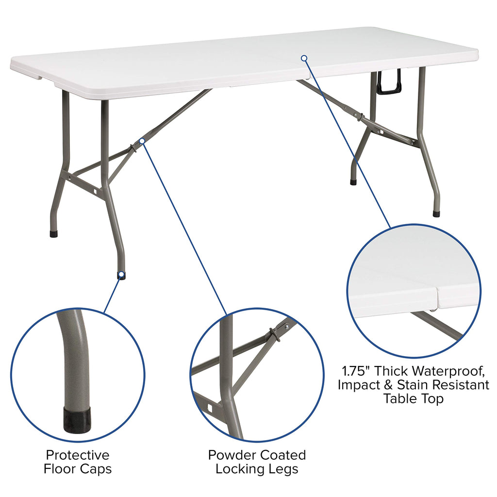 White 6-Foot Bi-Fold Plastic Folding Table W805