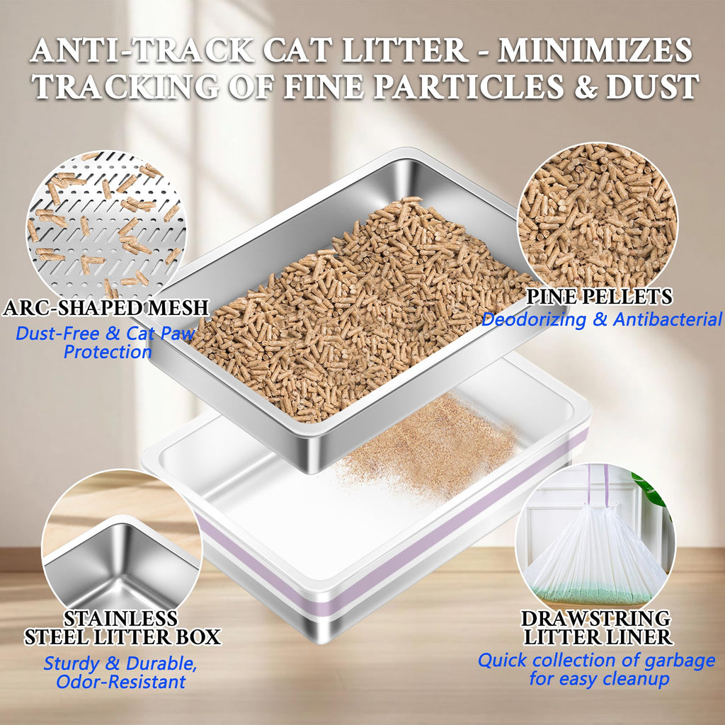 XL Stainless Steel Sifting Cat Litter Box with Scoop M593