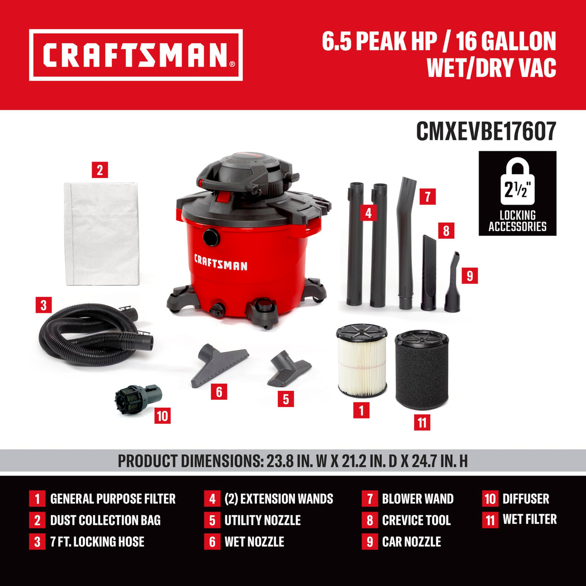 16 Gallon 6.5 Peak HP Wet Dry Vac with Detachable Blower S133152