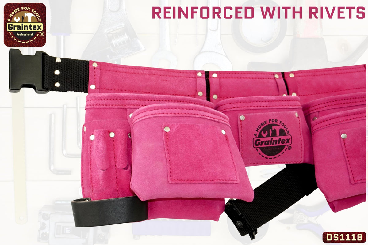 Pink 8 Pocket Suede Leather Tool Belt L4228