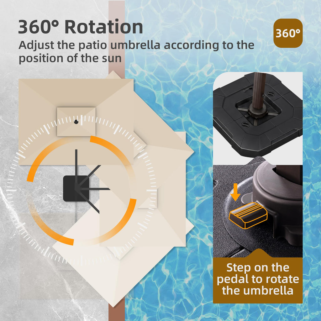9x12 FT Patio Cantilever Umbrella with Base and LED Lights Q9279