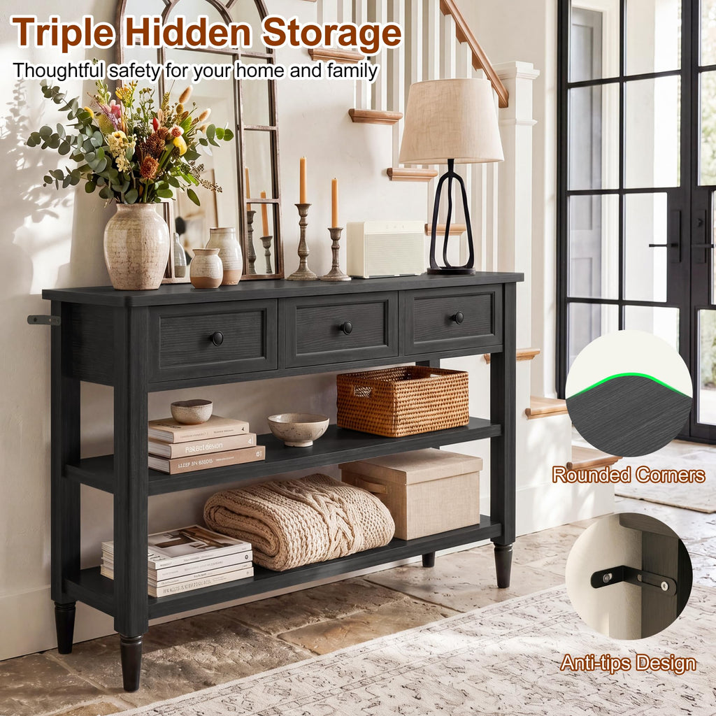 43" Farmhouse Entryway Table with 3 Drawers 2 Shelves N44211