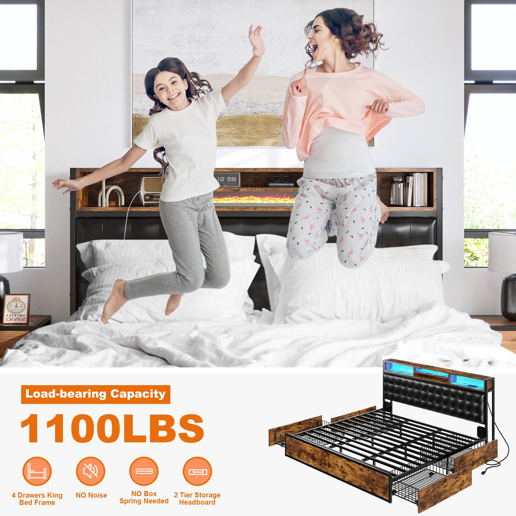 King Bed Frame with 4 Drawers C5170