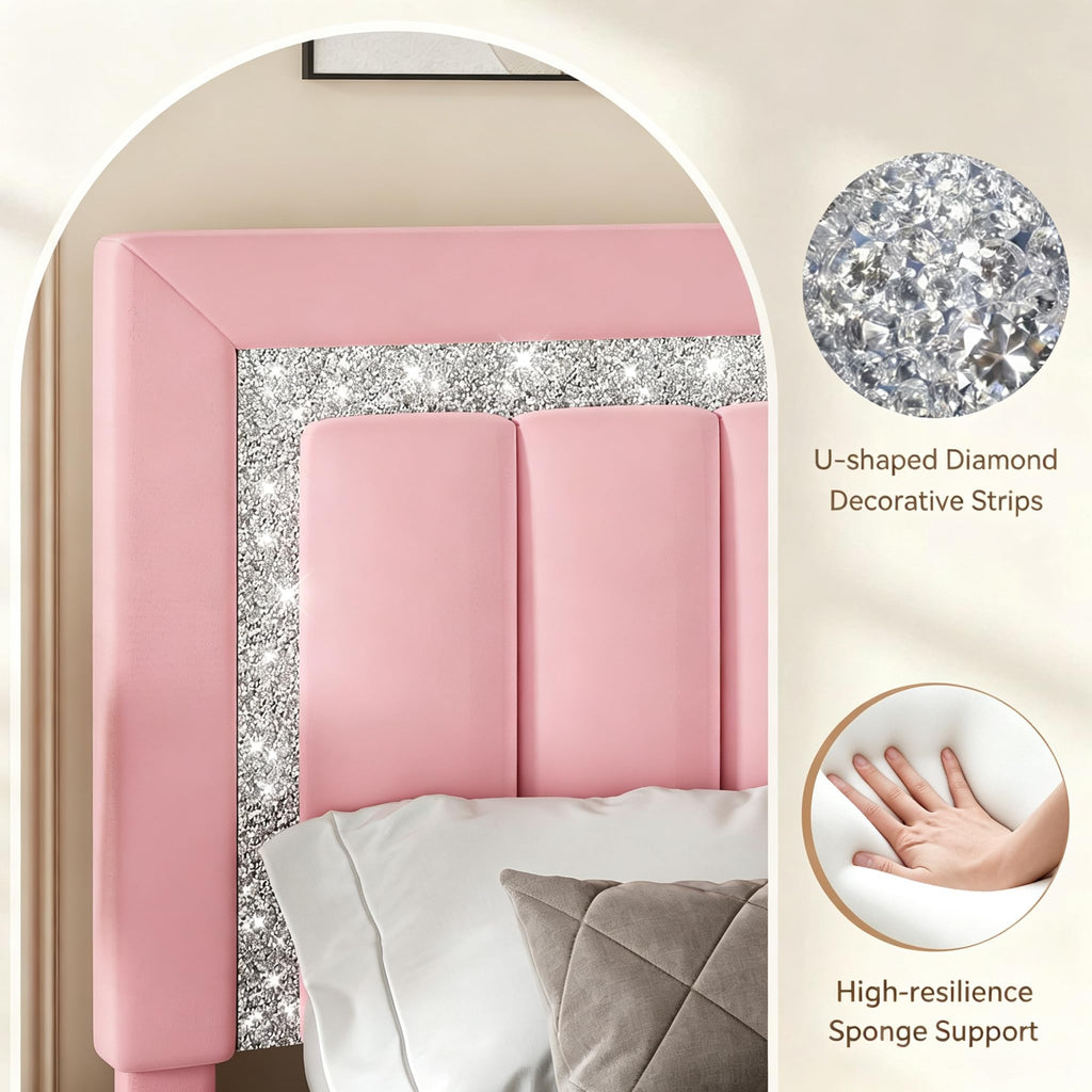 Twin Bed Frames with Upholstered Headboard, Pink S508962