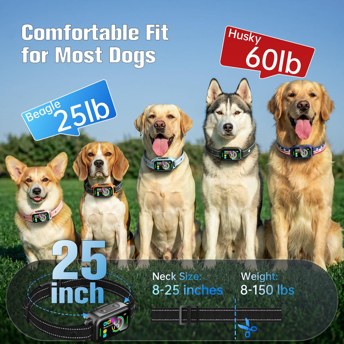 Smart AI Bark Collar with Beep Vibration IP67 Waterproof Jet Black T250