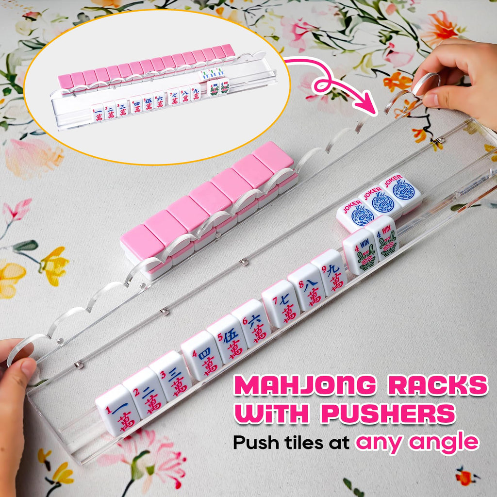Clear Acrylic Mahjong Racks with Pushers, Set of 4 E63976