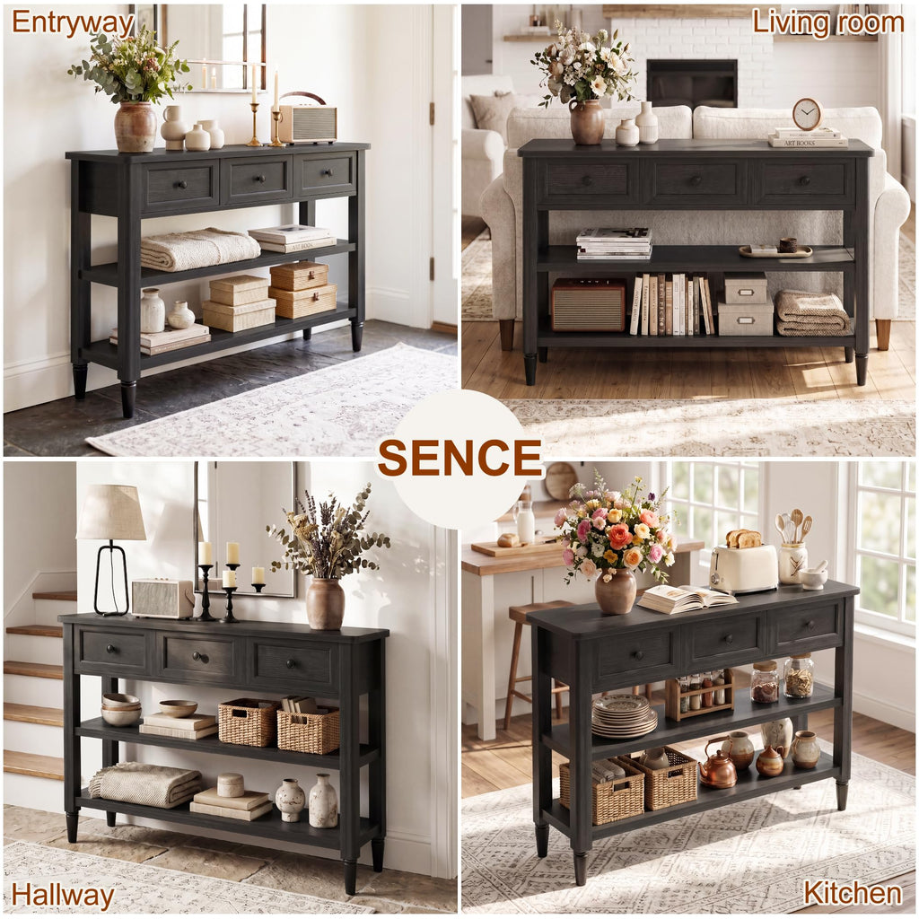 43" Farmhouse Entryway Table with 3 Drawers 2 Shelves N44211