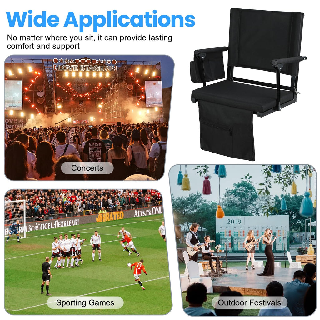 2 Pcs Folding Stadium Seat with Back Support and Cushion X88995