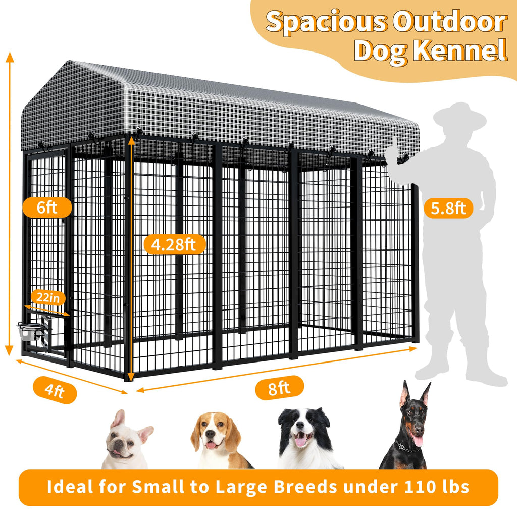 Large Heavy-Duty Dog Kennel with Roof, 4x8x6 Ft C555