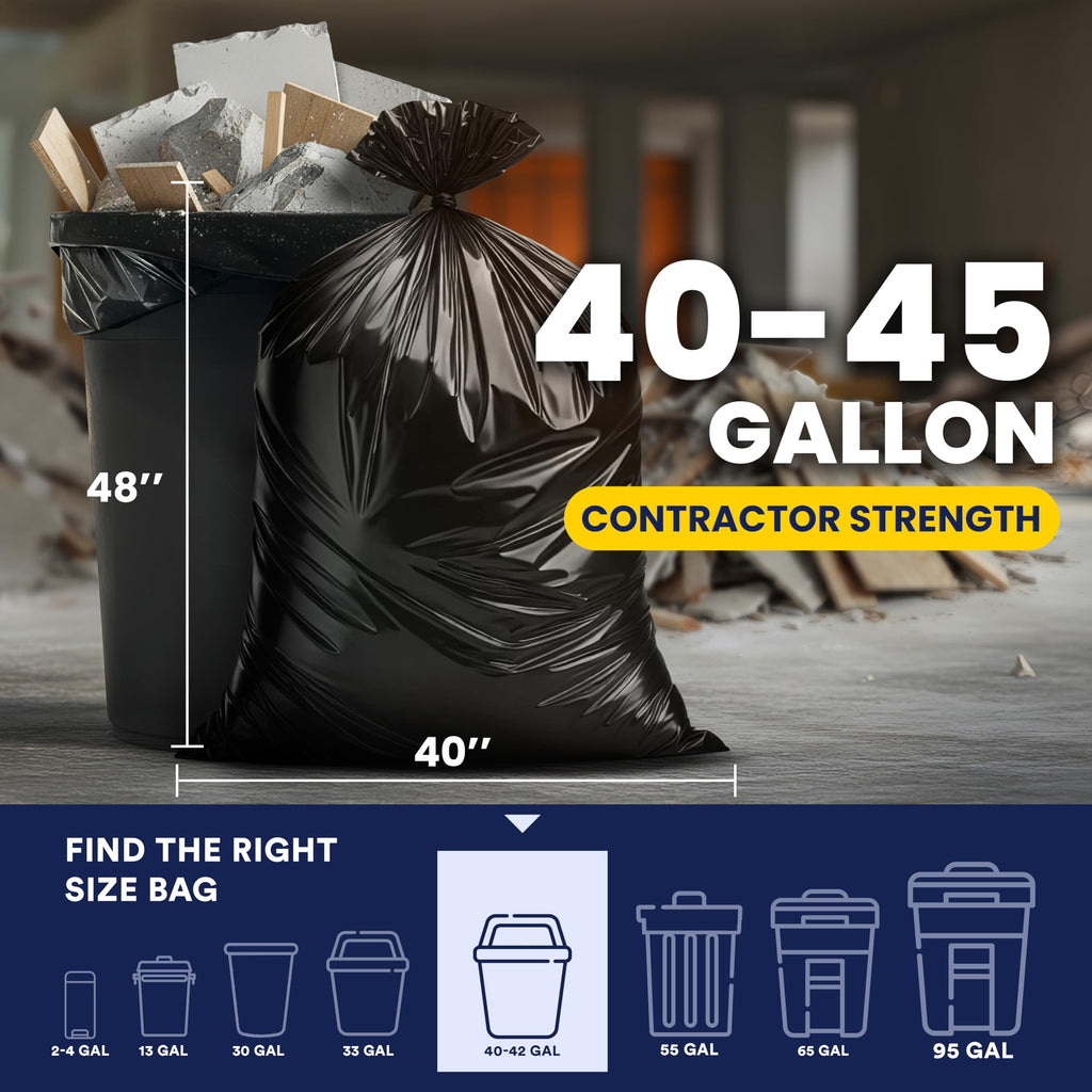 Black Heavy Duty 40-45 Gallon Trash Bags 3.0 Mil 50 Count H354757