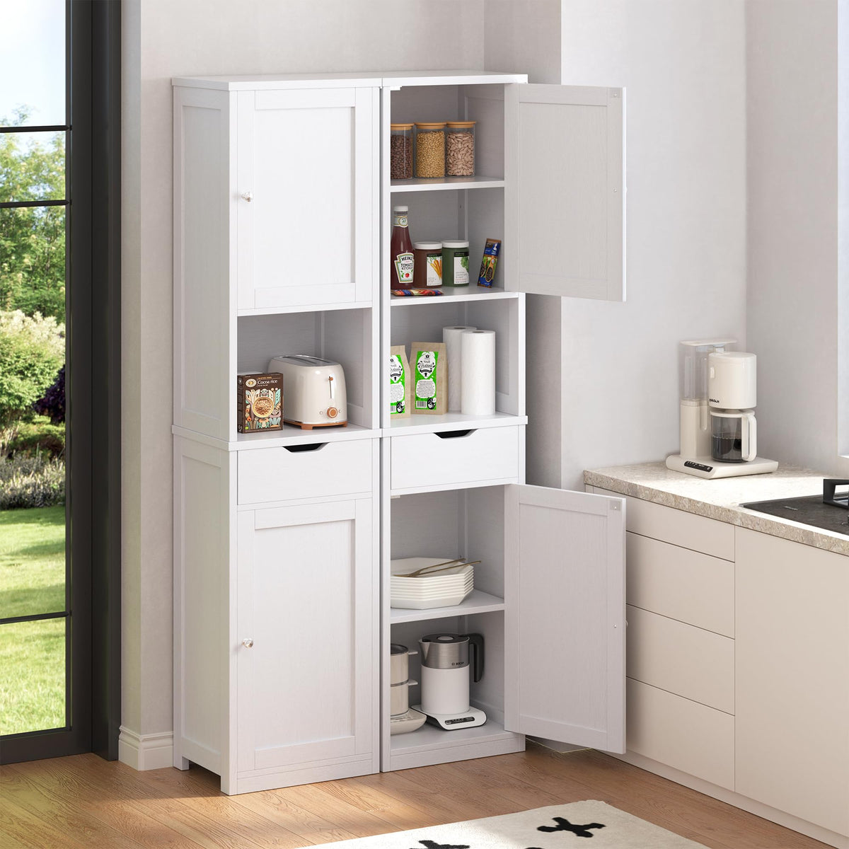 Tall Narrow Bathroom Storage Cabinet with Adjustable Shelves, White S29546