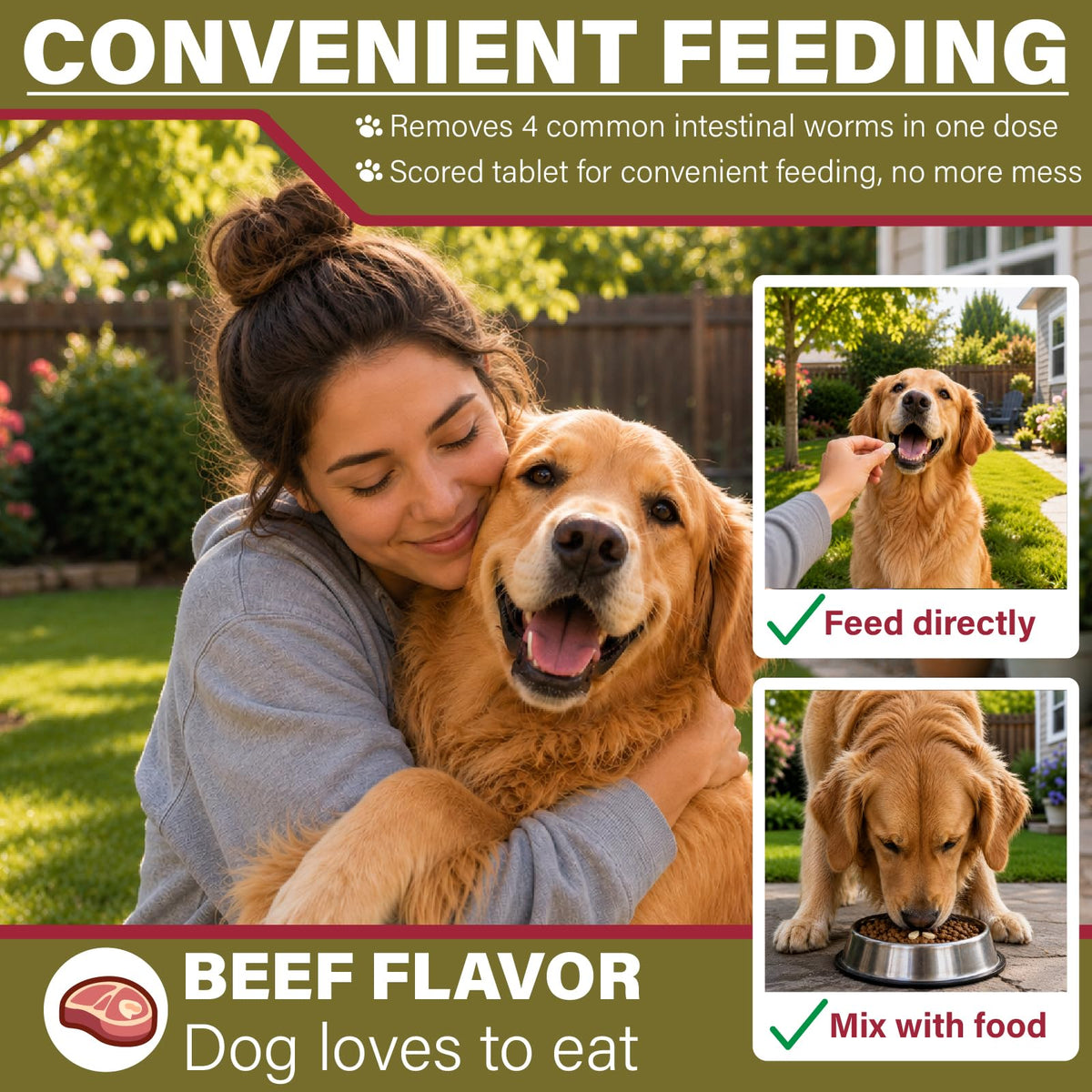 Chewable Dewormer for Dogs Over 45 lbs, 50 Beef Flavored Chewables Q841