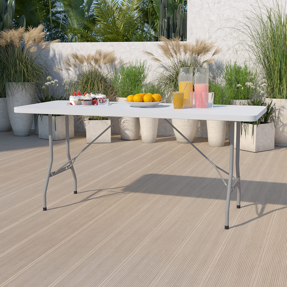 6-Foot Granite White Plastic Folding Table L500429