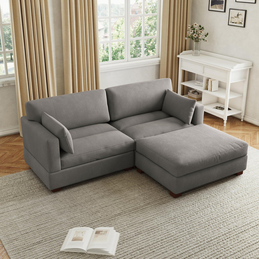Light Gray Loveseat Sofa with Ottoman P8407