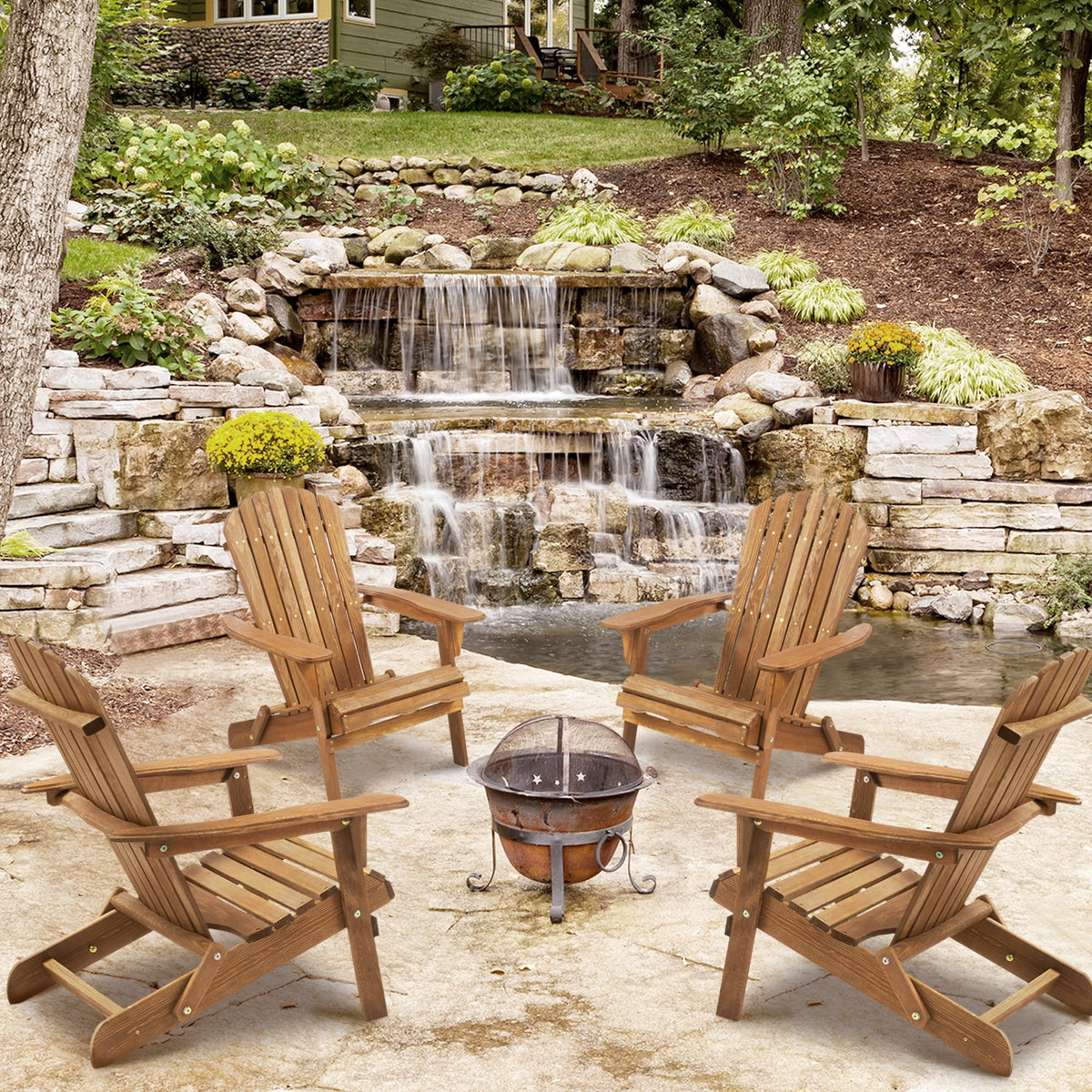 Adirondack Chair Set of 2 Wooden Folding Outdoor Chair F8063