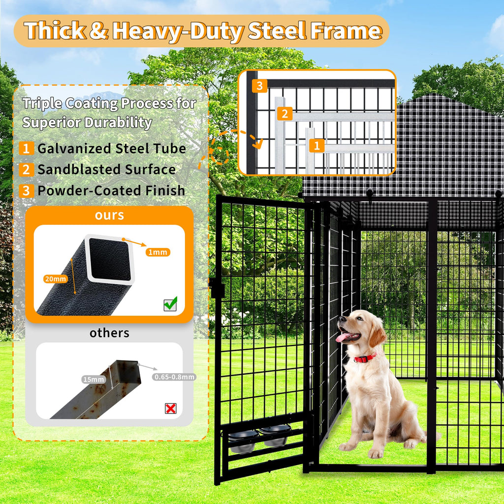 Large Heavy-Duty Dog Kennel with Roof, 4x8x6 Ft C555