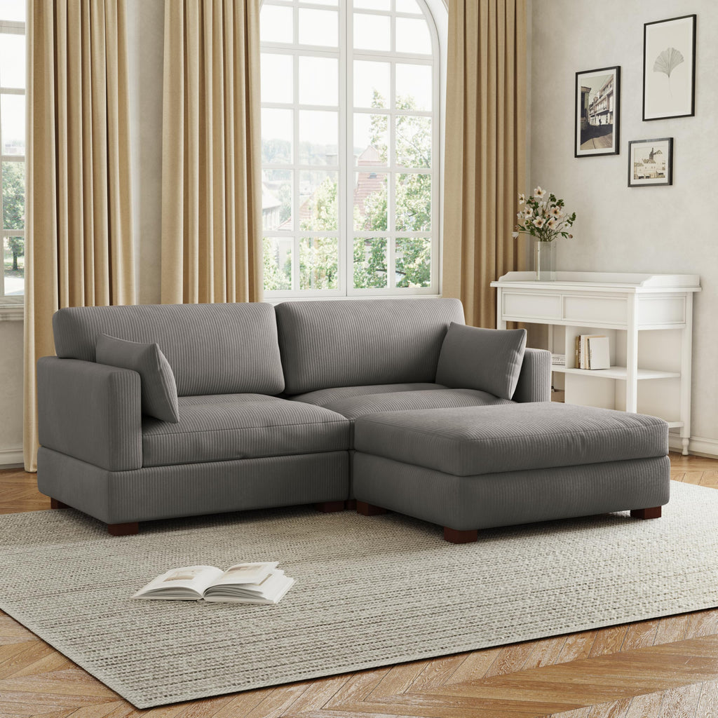 Light Gray Loveseat Sofa with Ottoman P8407
