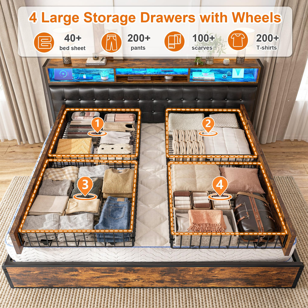 King Bed Frame with 4 Drawers C5170