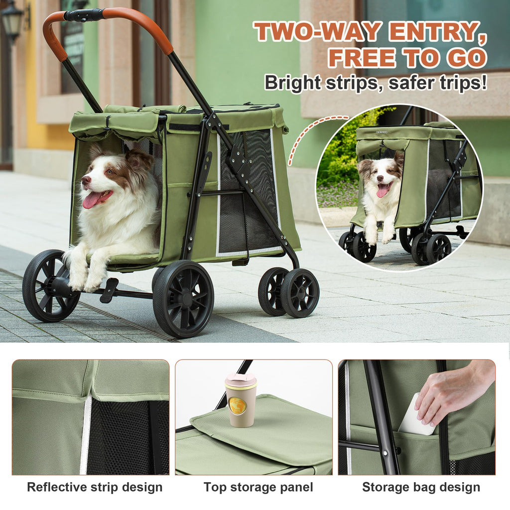 Medium Dog Stroller, One-Touch Folding, 360° Rotating Front Wheels, 80 lbs Weight Capacity, Green X209