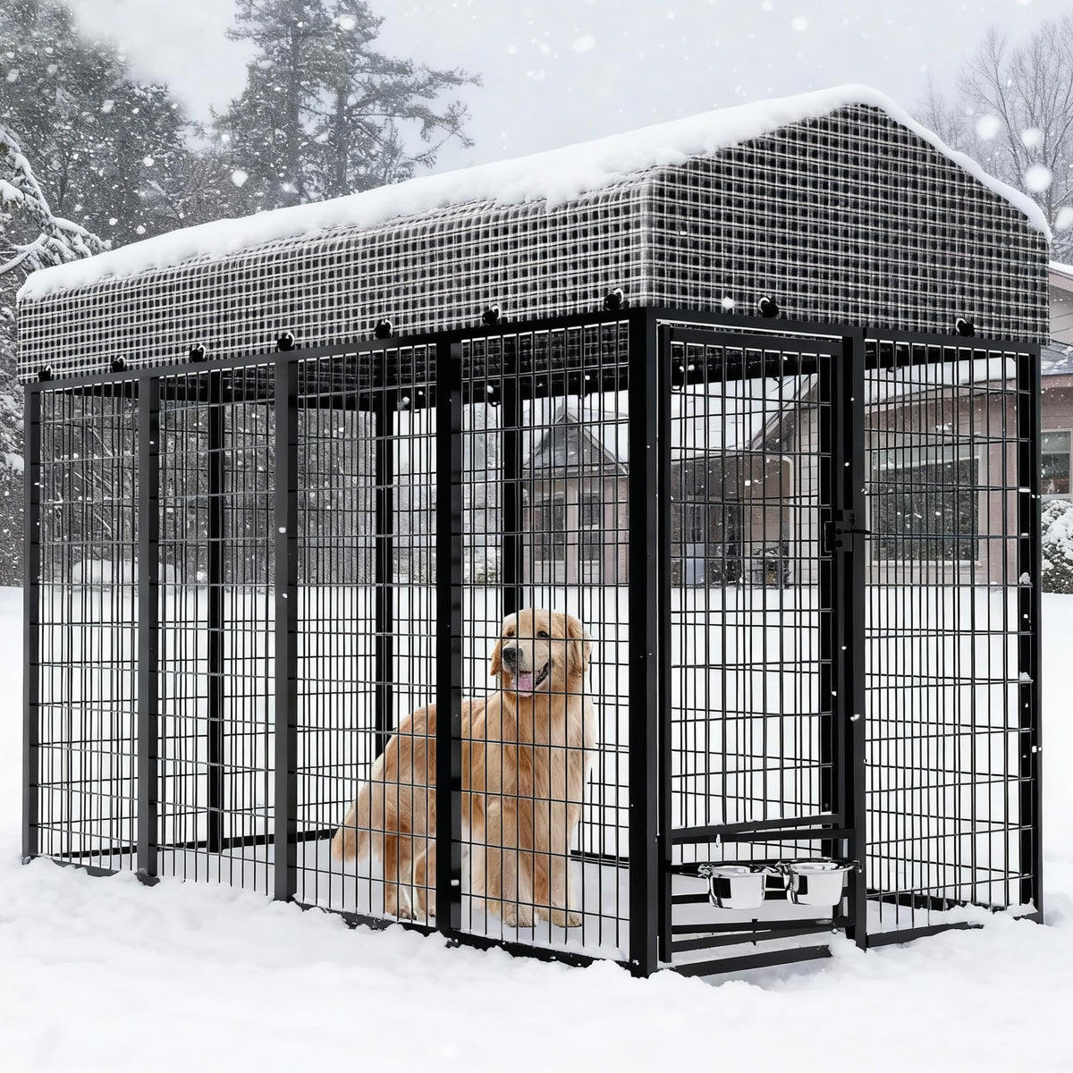 Large Heavy-Duty Dog Kennel with Roof, 4x8x6 Ft C555
