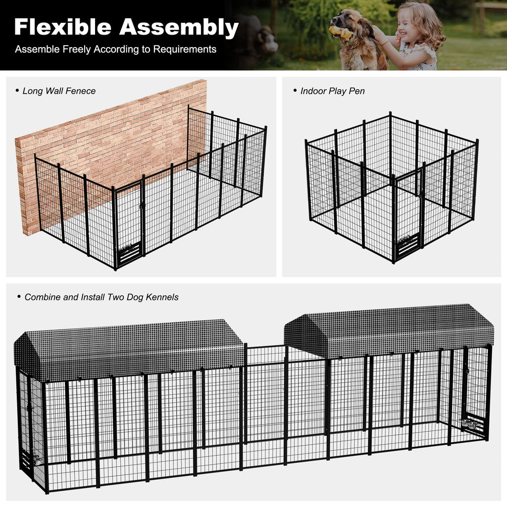 Large Heavy-Duty Dog Kennel with Roof, 4x8x6 Ft C555