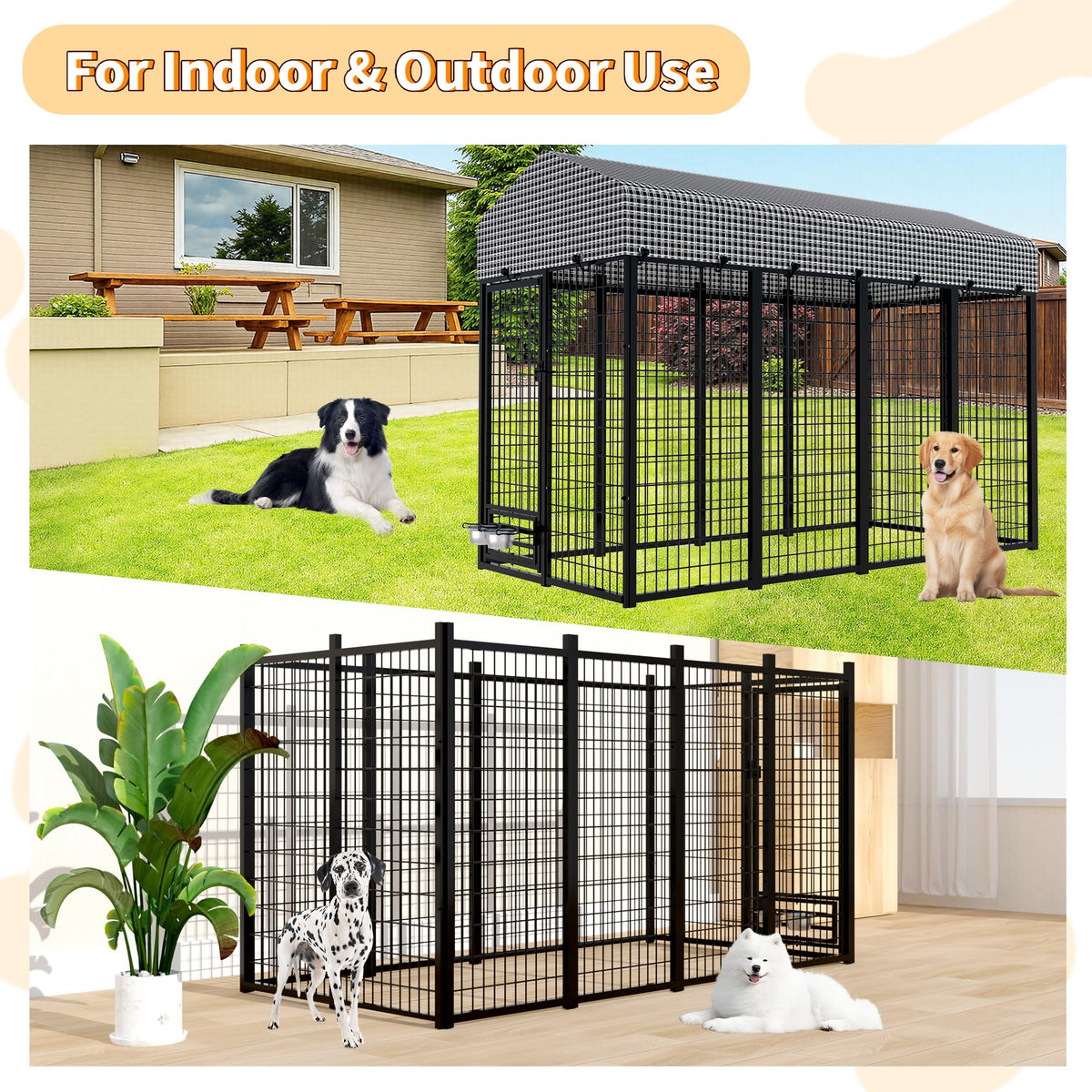 Large Heavy-Duty Dog Kennel with Roof, 4x8x6 Ft C555